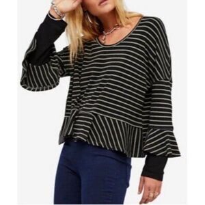 Free People We the Free Round About Striped Peplum Hem Top